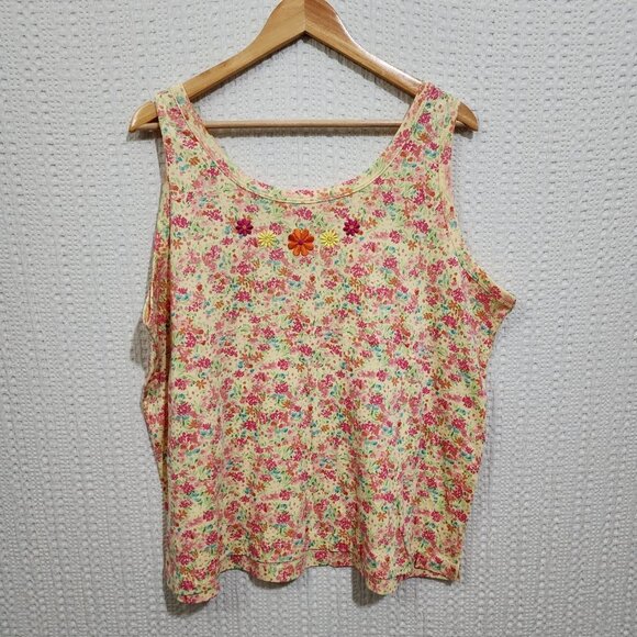 Vintage Cherokee Y2K Lizzie McGuire Style Embroidered Flower Sleeveless Top XXXL - Picture 1 of 12